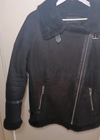 PULL&BEAR Siyah Kadın Süet Kürklü Biker Ceket - Görsel 3