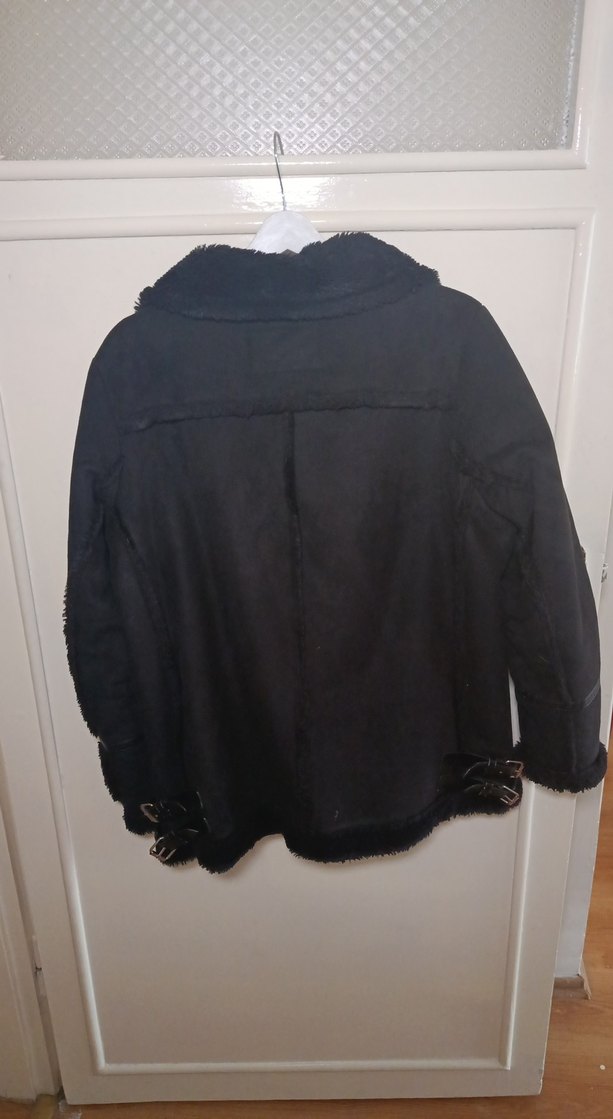 PULL&BEAR Siyah Kadın Süet Kürklü Biker Ceket - Görsel 5