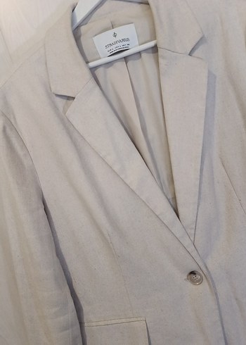 STRADİVARİUS Bej Kadın Keten Midi Blazer - Görsel 3