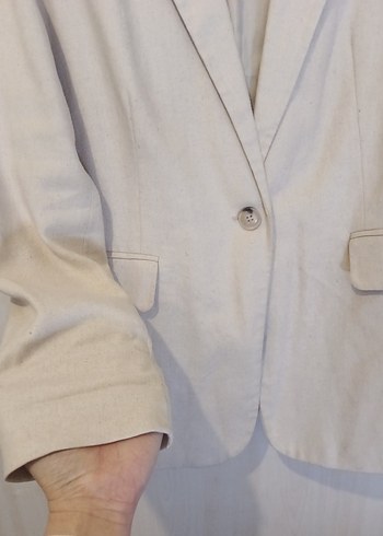 STRADİVARİUS Bej Kadın Keten Midi Blazer - Görsel 4