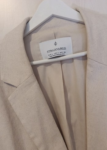 STRADİVARİUS Bej Kadın Keten Midi Blazer - Görsel 2