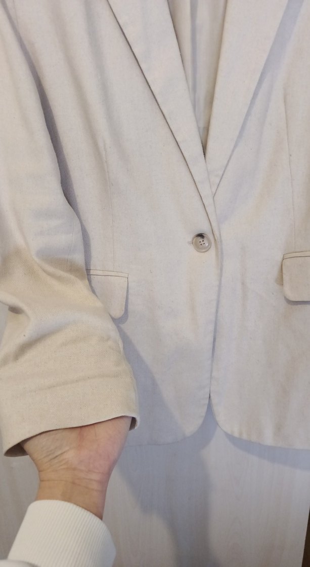 STRADİVARİUS Bej Kadın Keten Midi Blazer - Görsel 4