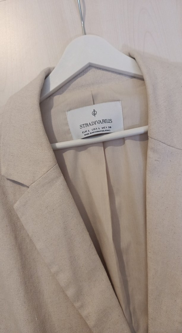 STRADİVARİUS Bej Kadın Keten Midi Blazer - Görsel 2