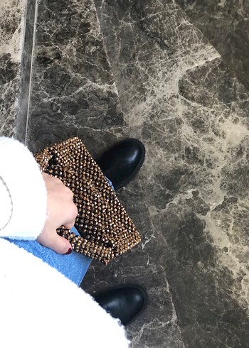 Boncuk İşlemeli Kahverengi Örgü Kadın Çanta - Görsel 6