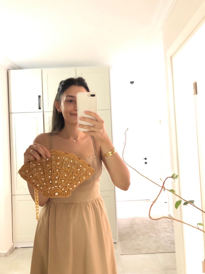 İncili saten astarlı midye çanta - Görsel 5