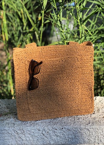 Bohem Tarz Örgü Kahverengi Kadın Çanta - Görsel 3