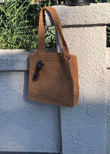Bohem Tarz Örgü Kahverengi Kadın Çanta - Görsel 5