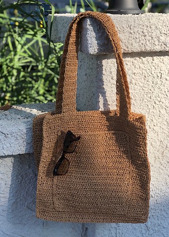 Bohem Tarz Örgü Kahverengi Kadın Çanta - Görsel 6