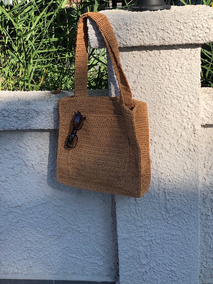 Bohem Tarz Örgü Kahverengi Kadın Çanta - Görsel 5