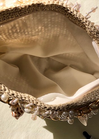 Boncuk İşlemeli Beyaz Bohem Kadın Çanta - Görsel 5