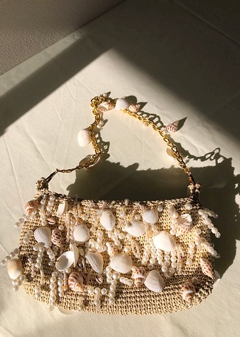 Boncuk İşlemeli Beyaz Bohem Kadın Çanta - Görsel 6