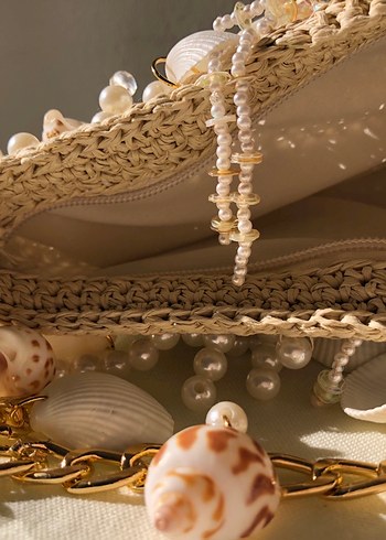 Boncuk İşlemeli Beyaz Bohem Kadın Çanta - Görsel 4