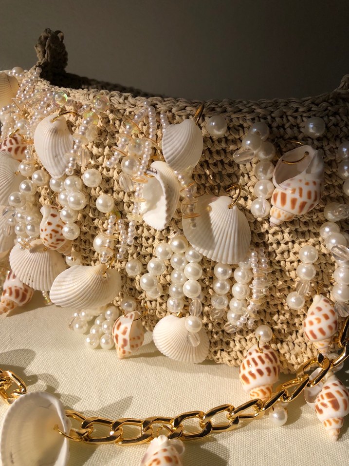 Boncuk İşlemeli Beyaz Bohem Kadın Çanta - Görsel 2