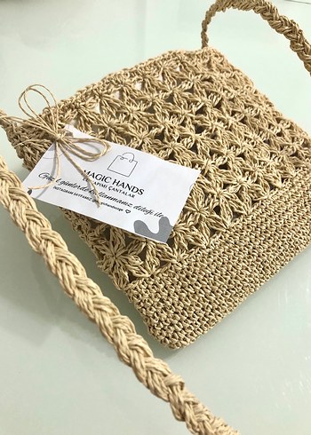 Bohem Tarz Örgü Hasır Çanta - Görsel 2