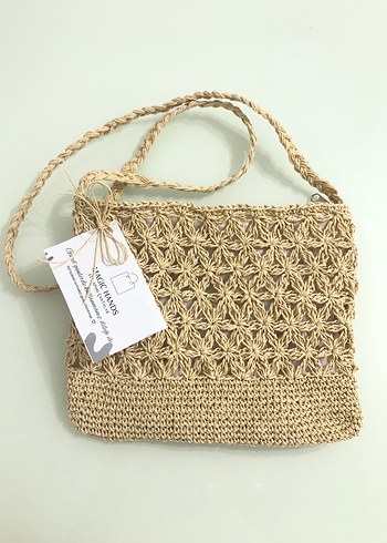 Bohem Tarz Örgü Hasır Çanta - Görsel 3