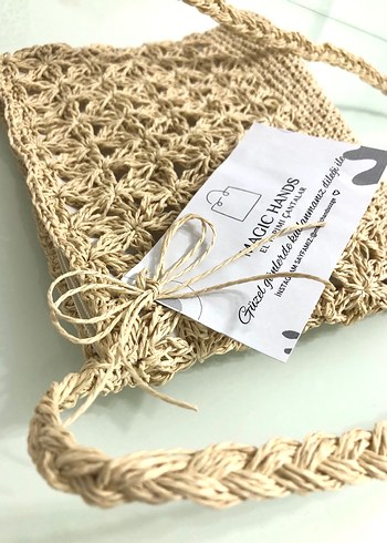 Bohem Tarz Örgü Hasır Çanta - Görsel 5