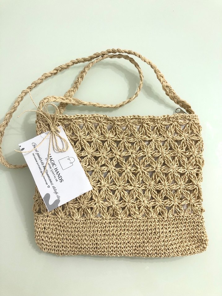 Bohem Tarz Örgü Hasır Çanta - Görsel 4