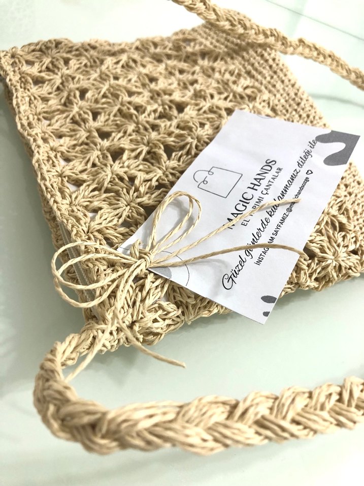 Bohem Tarz Örgü Hasır Çanta - Görsel 5