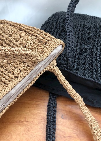 Dantel Detaylı Bej Örgü Kadın Çanta - Görsel 8