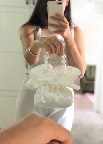 Krem rengi incili gelin nişan kesesi - Görsel 4