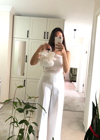 Krem rengi incili gelin nişan kesesi - Görsel 3