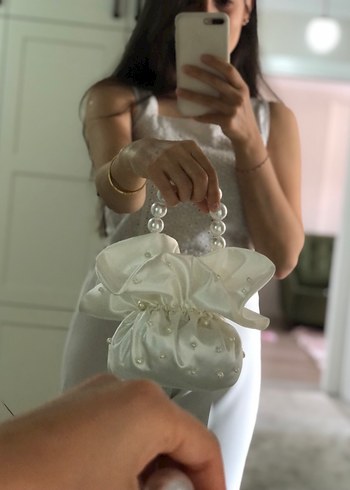 Krem rengi incili gelin nişan kesesi - Görsel 5