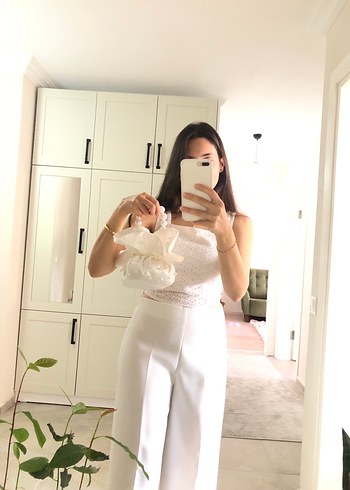 Krem rengi incili gelin nişan kesesi - Görsel 2