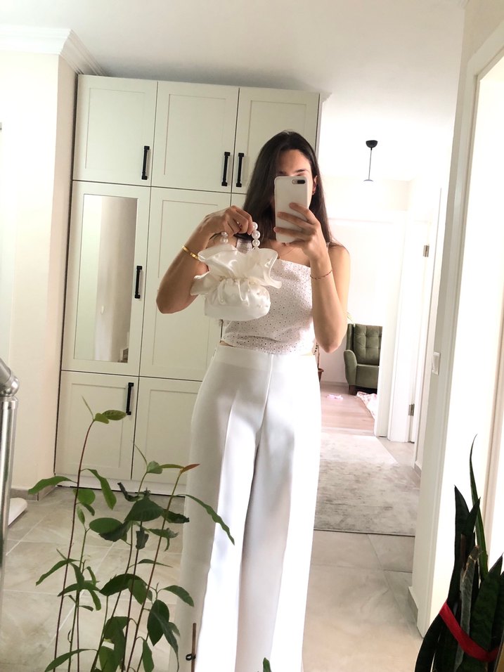 Krem rengi incili gelin nişan kesesi - Görsel 3