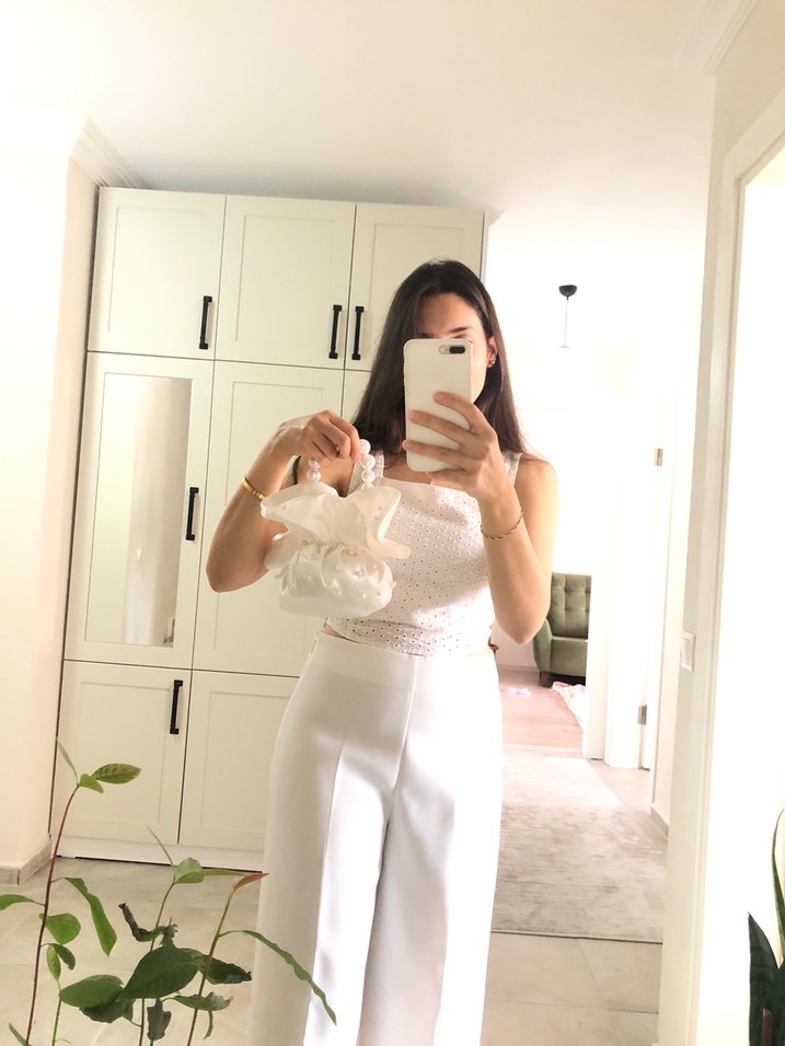 Krem rengi incili gelin nişan kesesi - Görsel 2