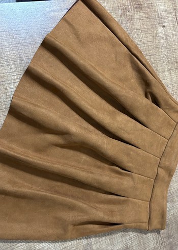 Taba Süet Pileli Mini Etek - Görsel 2