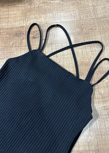 Siyah Fitilli Mini Triko Elbise - Görsel 2