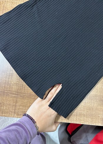 Siyah Fitilli Mini Triko Elbise - Görsel 3