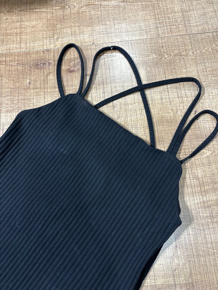 Siyah Fitilli Mini Triko Elbise - Görsel 2