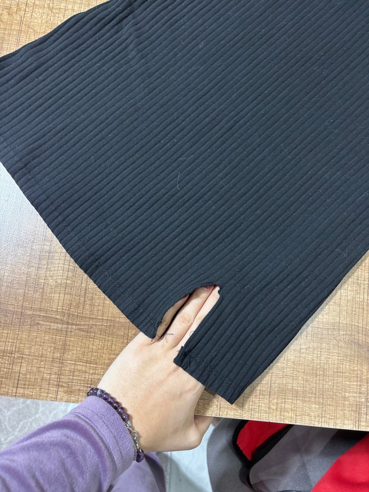 Siyah Fitilli Mini Triko Elbise - Görsel 3