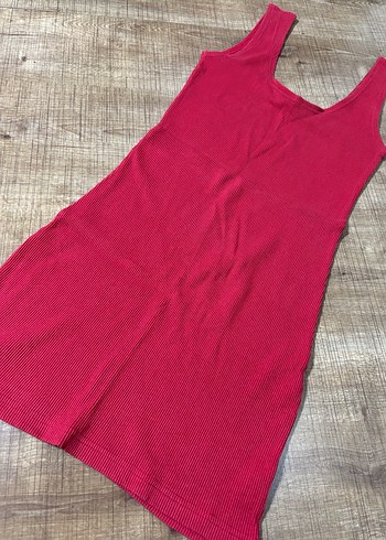 Kırmızı V Yaka Kadın Triko Elbise - Görsel 2