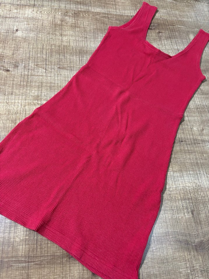 Kırmızı V Yaka Kadın Triko Elbise - Görsel 2