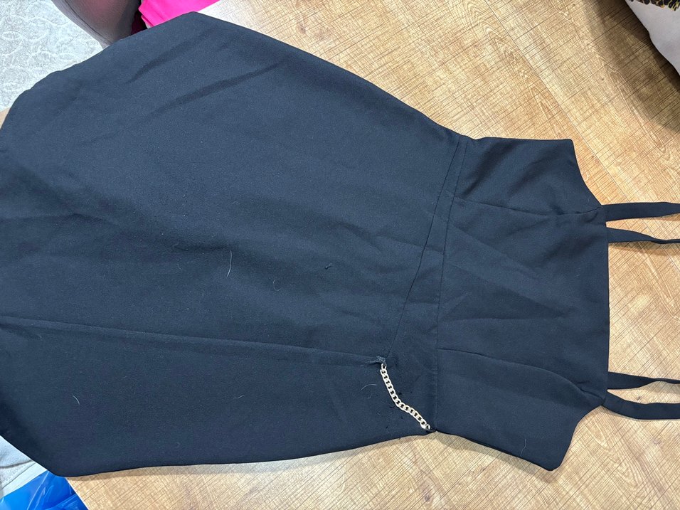 Zincir Detaylı siyah Kadın Kumaş elbise - Görsel 2