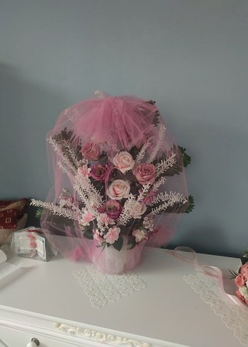 Beden pembe Renk Pembe Pastel Yapay Çiçek Aranjmanı