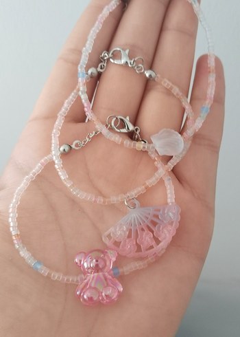 Diğer Pembe Boncuklu bohem tarzı bileklik