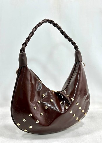 Kahverengi Deri Nakışlı Kadın Omuz Çantası - Görsel 3