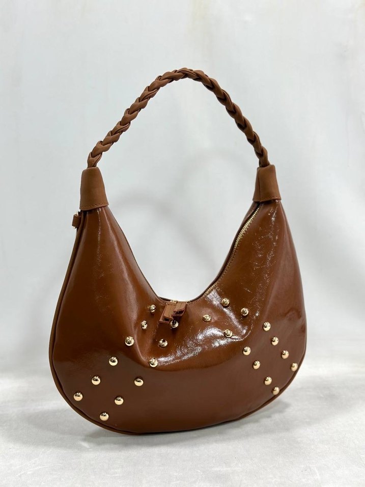 Kahverengi Deri Nakışlı Kadın Omuz Çantası - Görsel 5