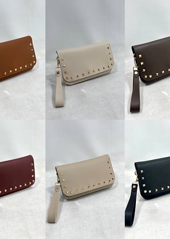 Siyah Deri Perçinli Kadın Clutch Çanta - Görsel 7