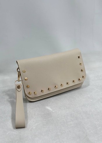 Siyah Deri Perçinli Kadın Clutch Çanta - Görsel 4