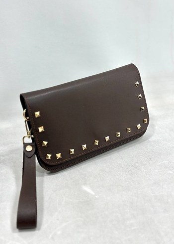 Siyah Deri Perçinli Kadın Clutch Çanta - Görsel 5