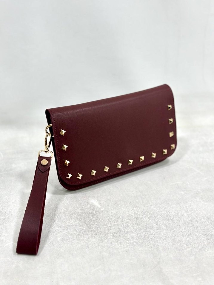 Siyah Deri Perçinli Kadın Clutch Çanta - Görsel 2