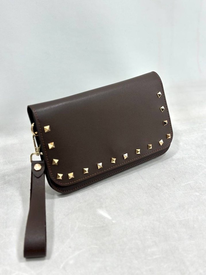 Siyah Deri Perçinli Kadın Clutch Çanta - Görsel 5