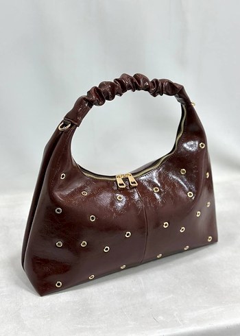 Boncuk İşlemeli Parlak Deri Kadın Çanta - Görsel 4