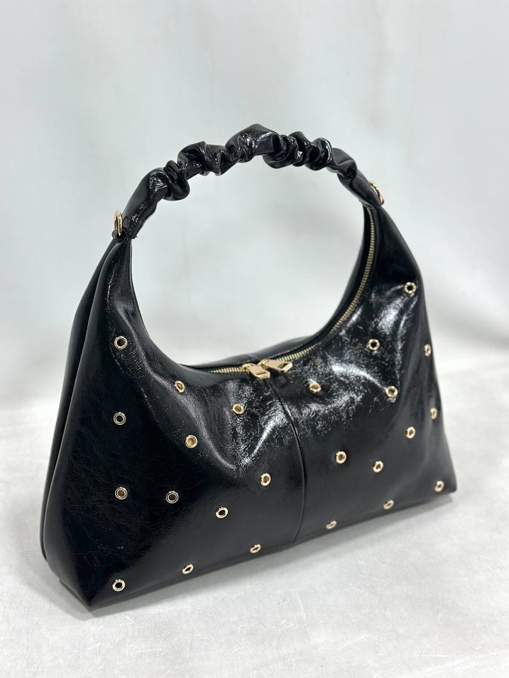 Boncuk İşlemeli Parlak Deri Kadın Çanta - Görsel 3