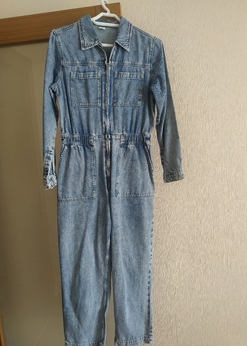 Kadın Mavi Denim Uzun Tulum, Fermuarlı