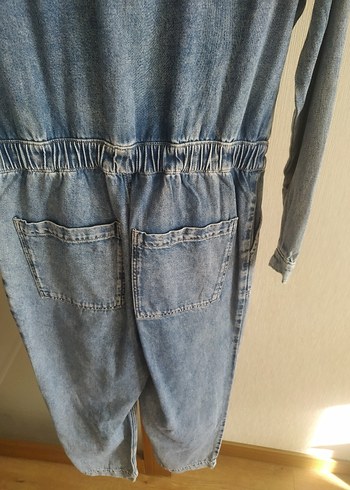 38 Beden Kadın Mavi Denim Uzun Tulum, Fermuarlı